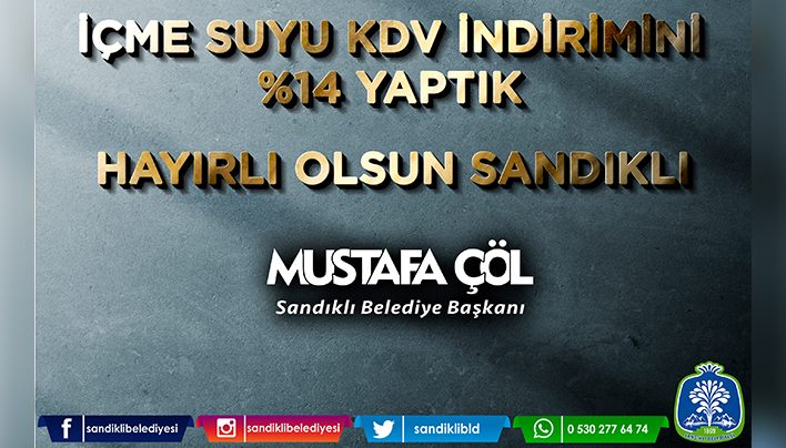 Sandıklı’da içme suyu KDV indirimini %14